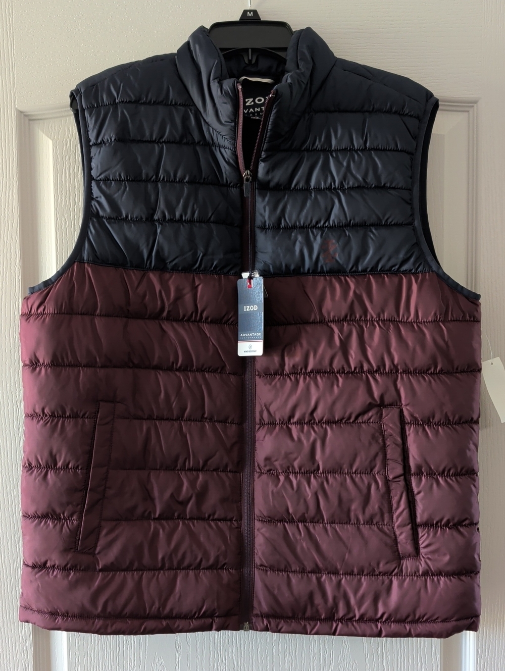 Izod Men's Quilted Puffer Vest - Two-tone Navy and Burgundy